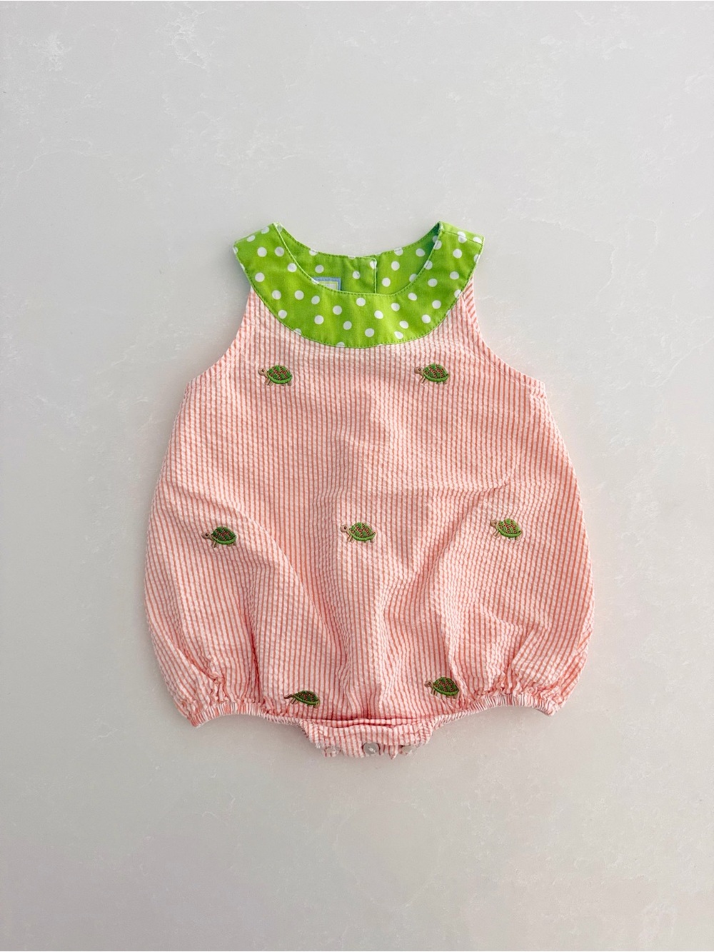 K&L Baby Seersucker Embroidered Turtle Bubble Romper •Size 12M